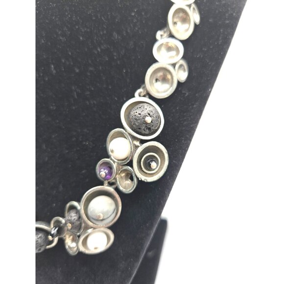 Osmose By Sonia Ferland Necklace MCM Brutalist Modern Designer with lava agate - Picture 3 of 9